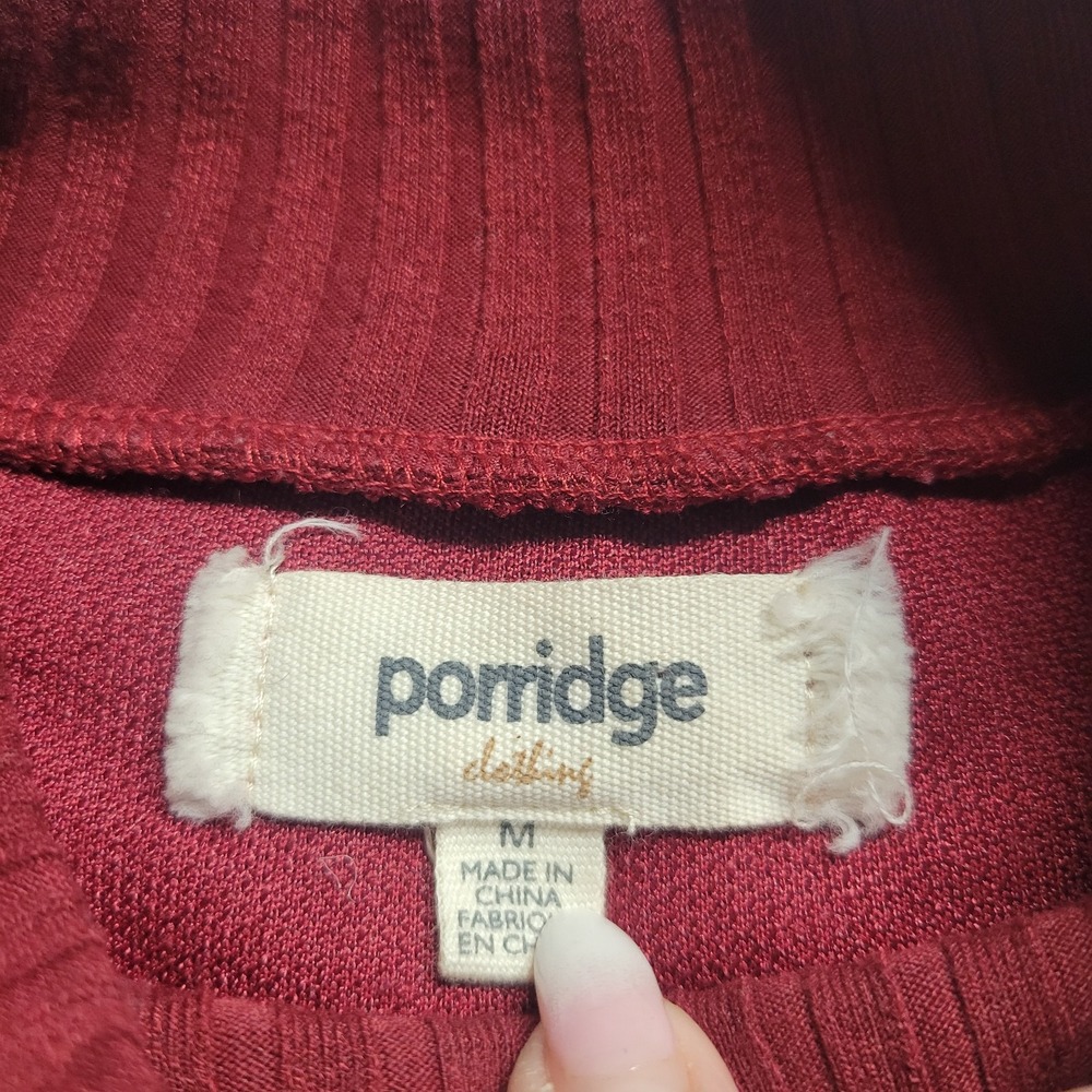Porridge Anthropologie Burgundy Faux Shearling Mock Neck Pullover Sweater M - Picture 4 of 10